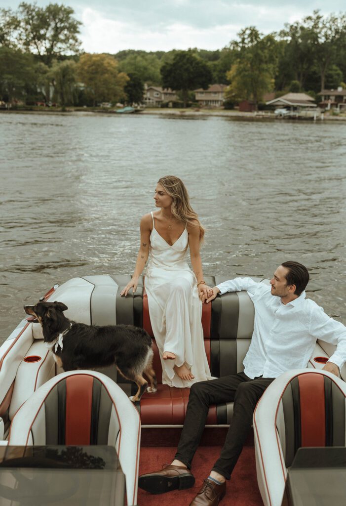 A Moody Engagement at Fox River on the Dreamiest Vintage Boat
