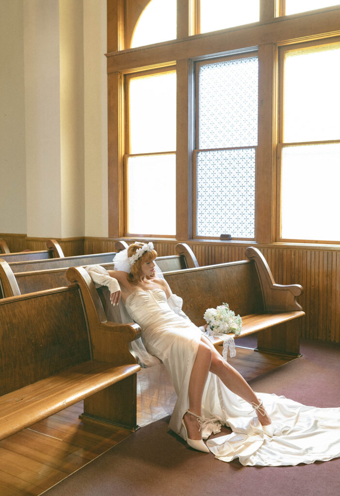 cute picture of the bride at her wedding church