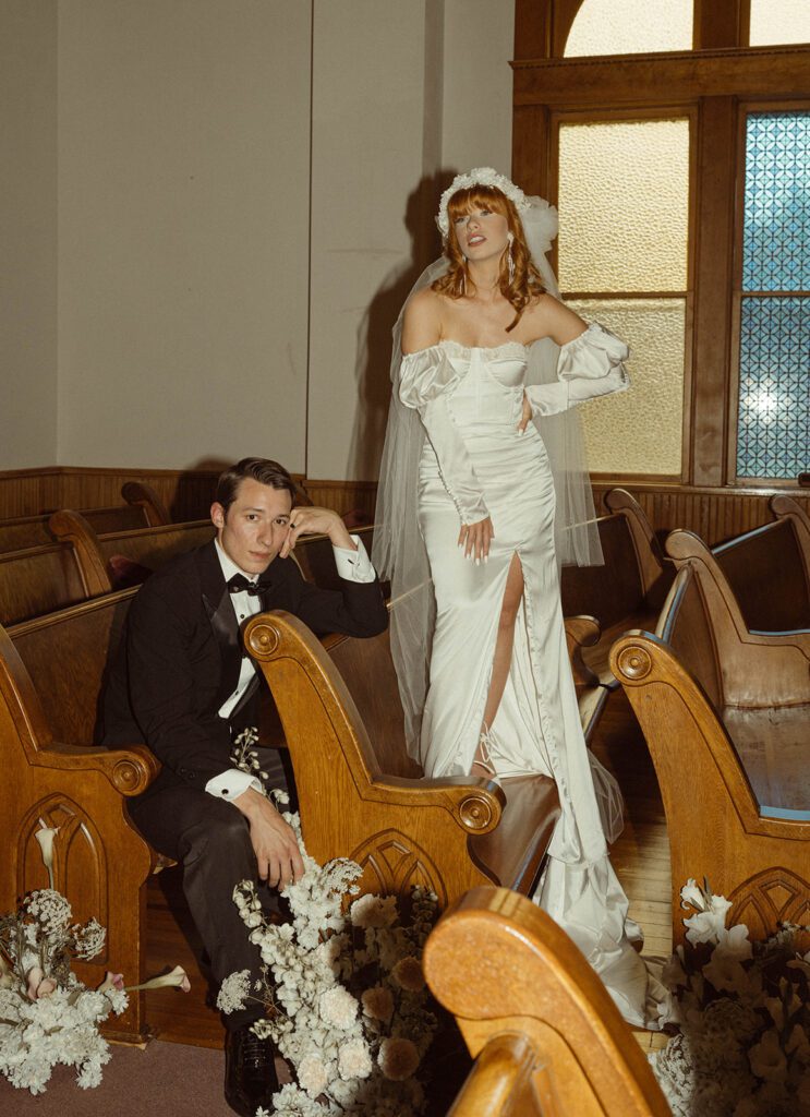 flash photo of the newlyweds before heading to their recpetion