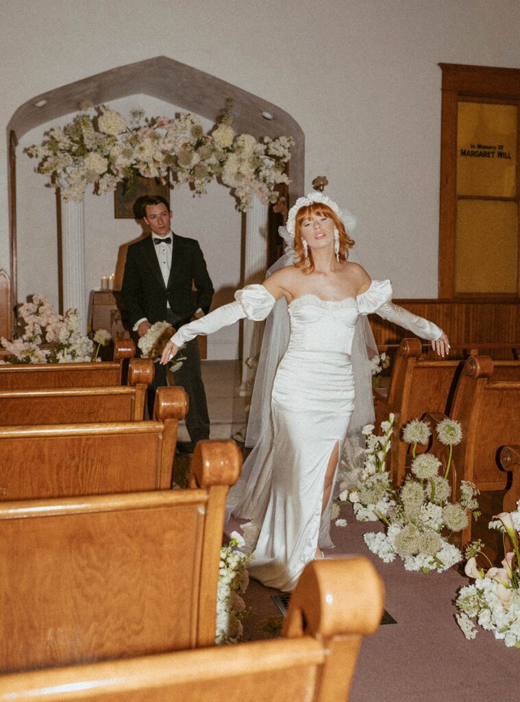 bride and groom at their vintage inspired ceremony