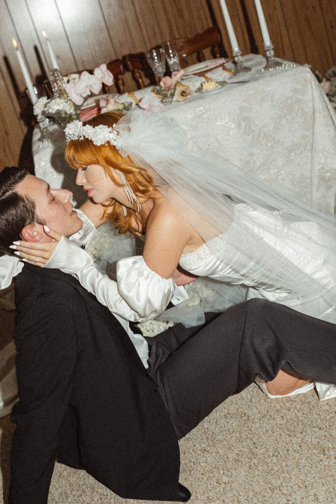 portrait of the newlyweds looking at each other 