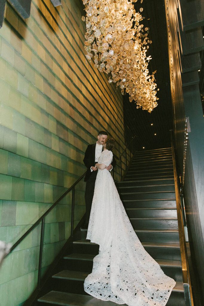 picture of the bride and groom kissing during their bridal session