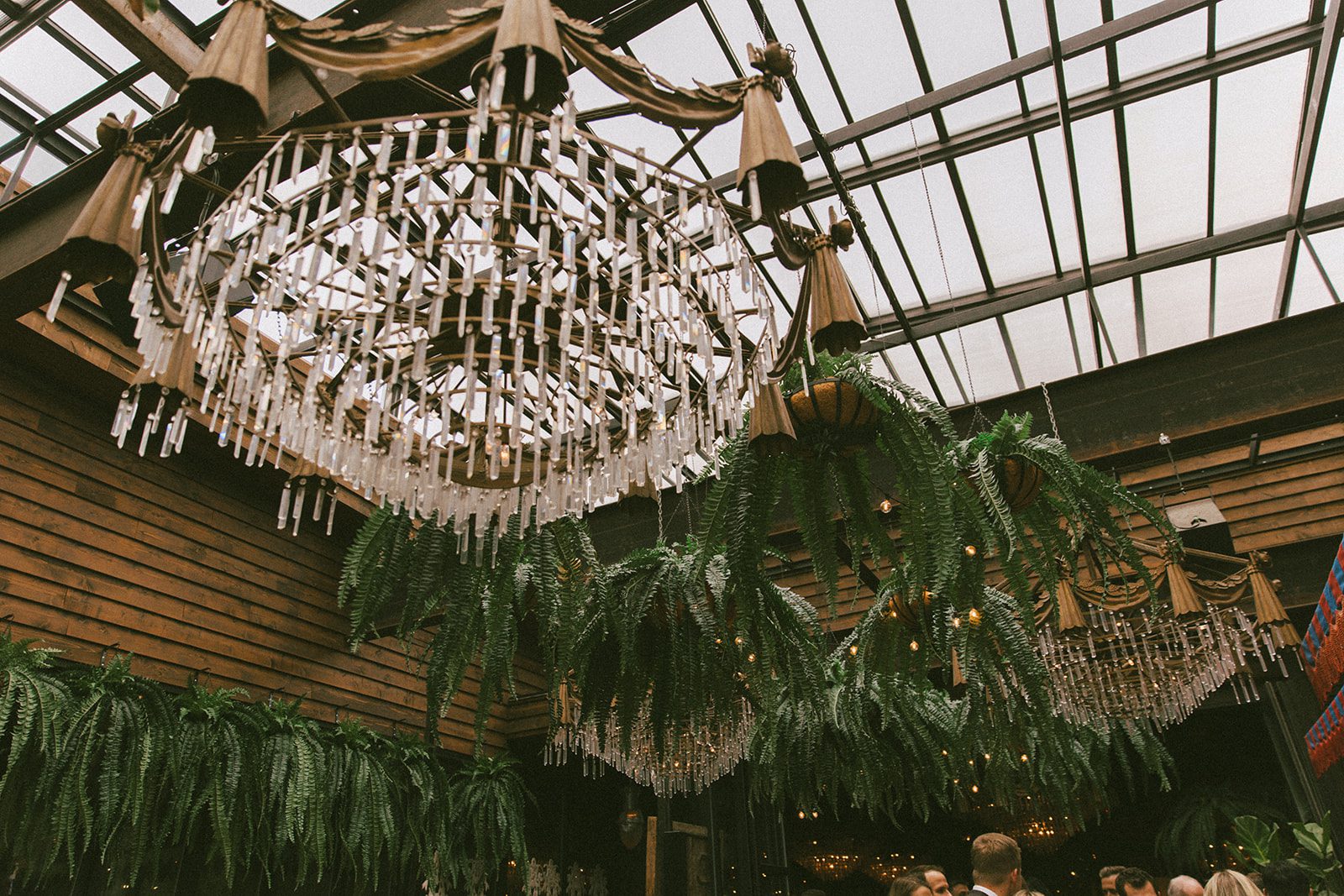 Chandeliers The ceiling at a Beatnik West Town wedding