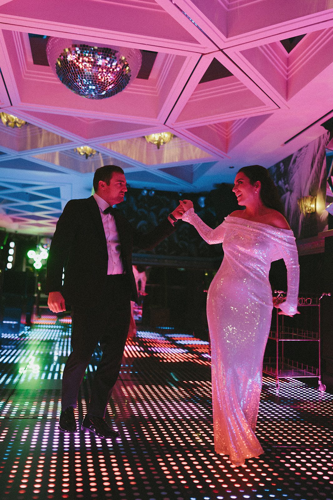 A bride and groom on the dance floor at celeste chicago