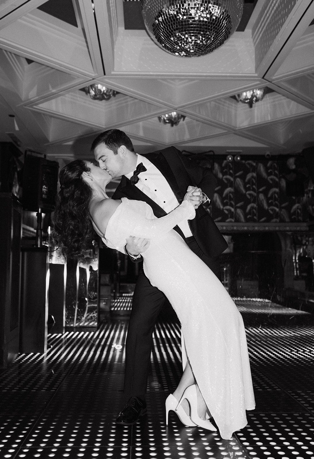 A couple kissing on the dance floor at celeste chicago