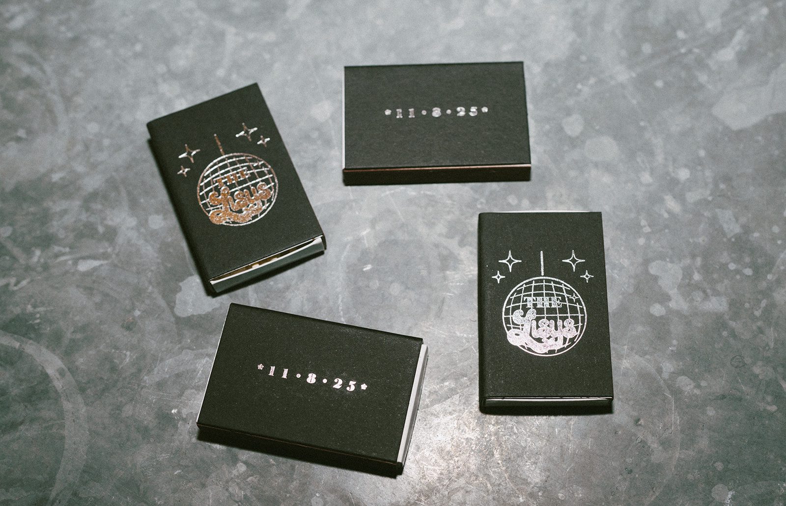 Custom matchbooks at a disco wedding