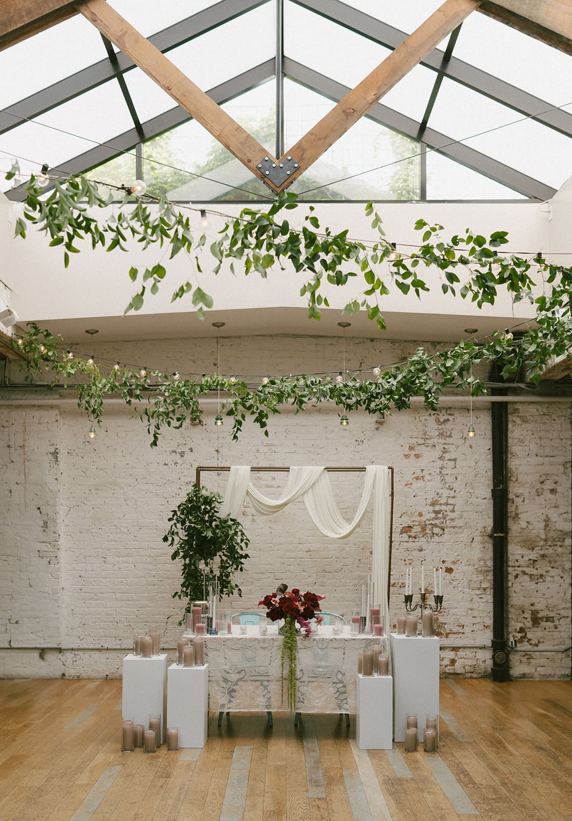 A sweetheart table setup at a wedding reception