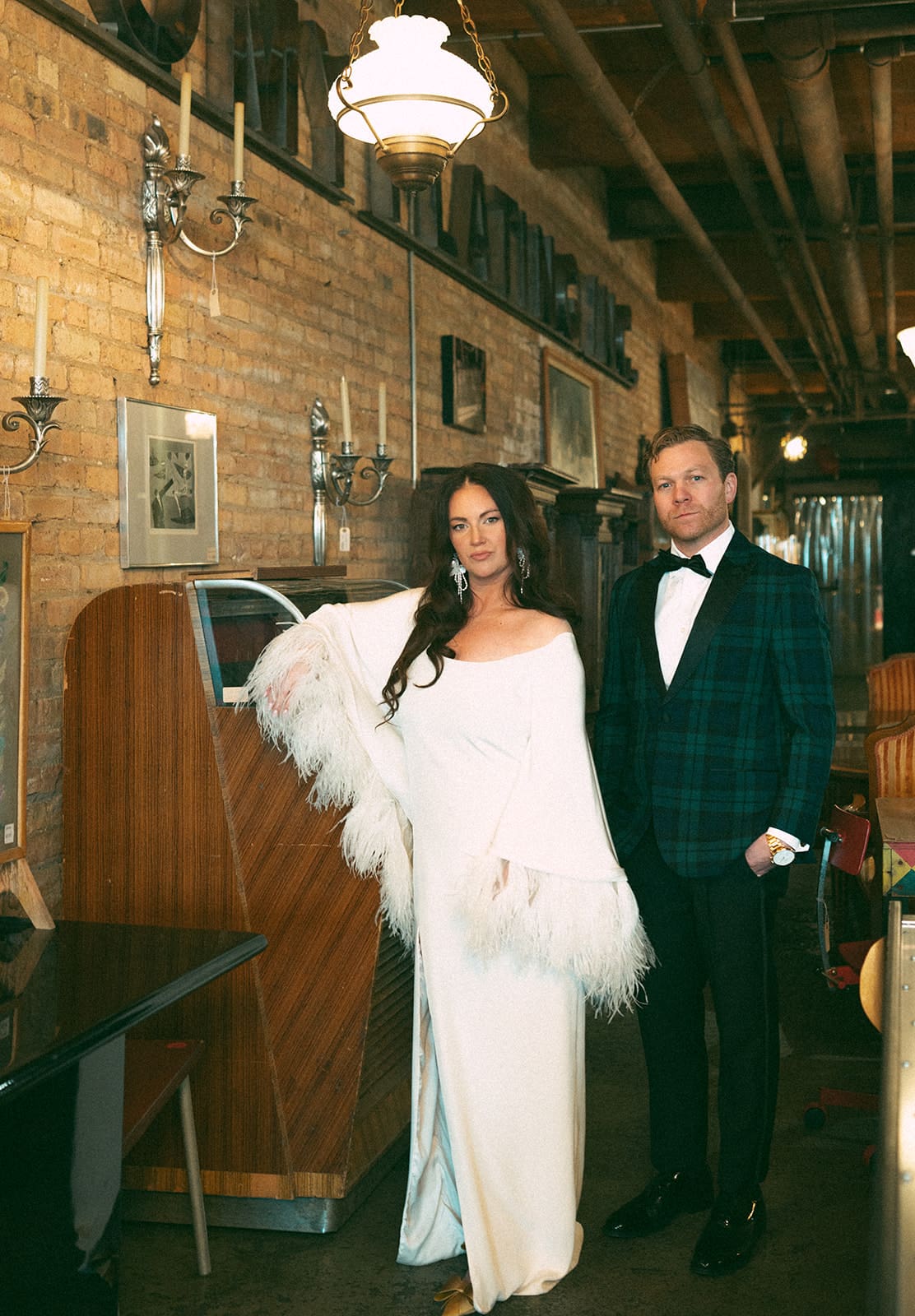 A bride and groom at their chicago wedding venue, Salvage One