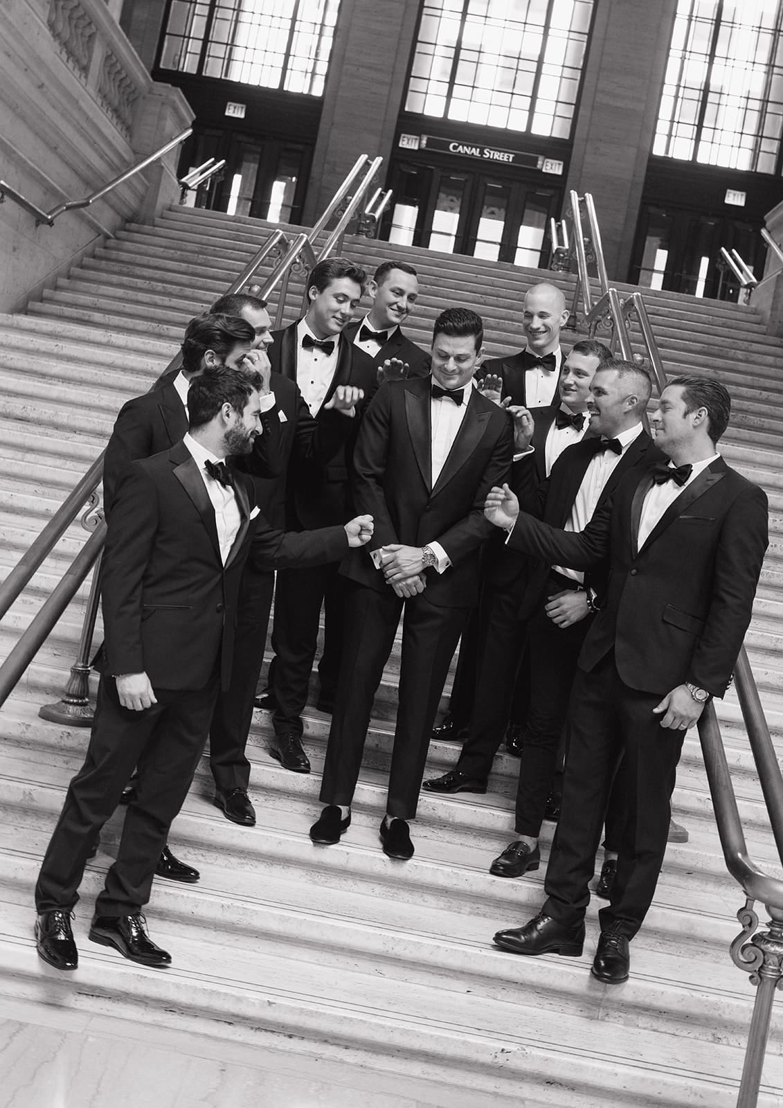 Groom and groomsmen photos inside of Union Station
