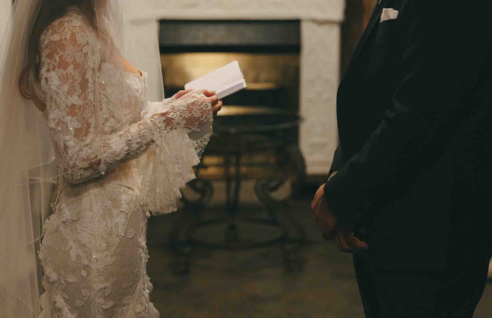 A couple sharing vows during their wedding ceremony