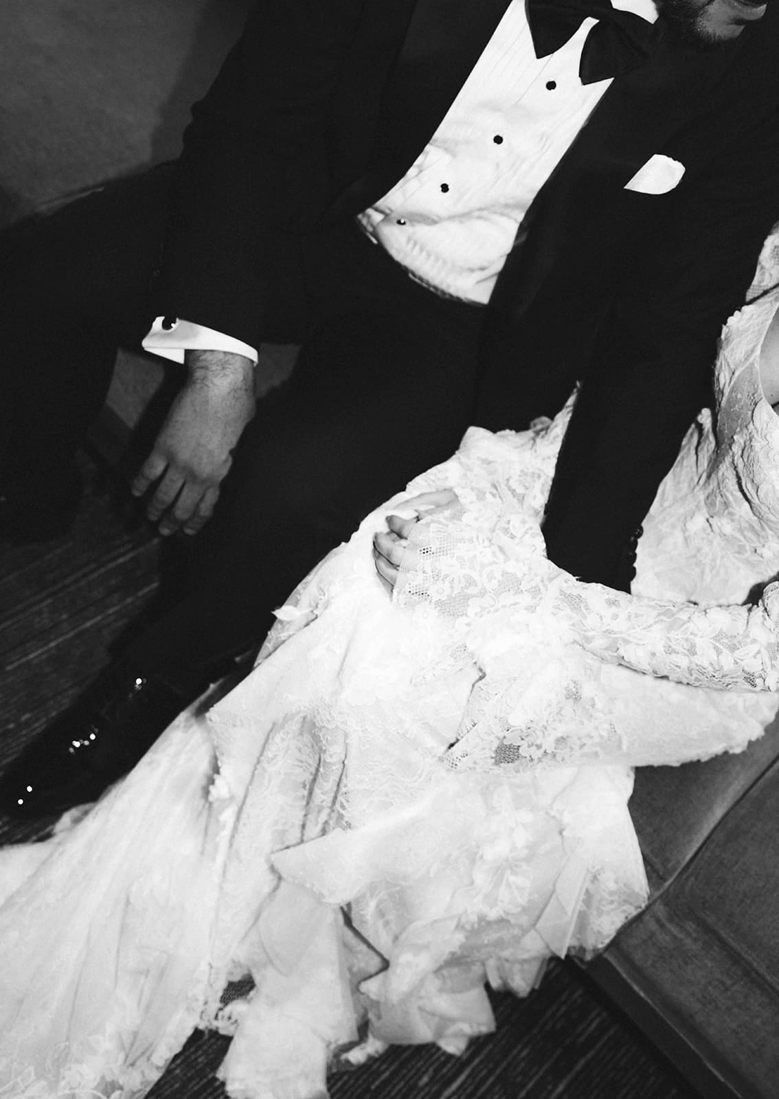 A close-up photo of a bride and groom on their wedding day