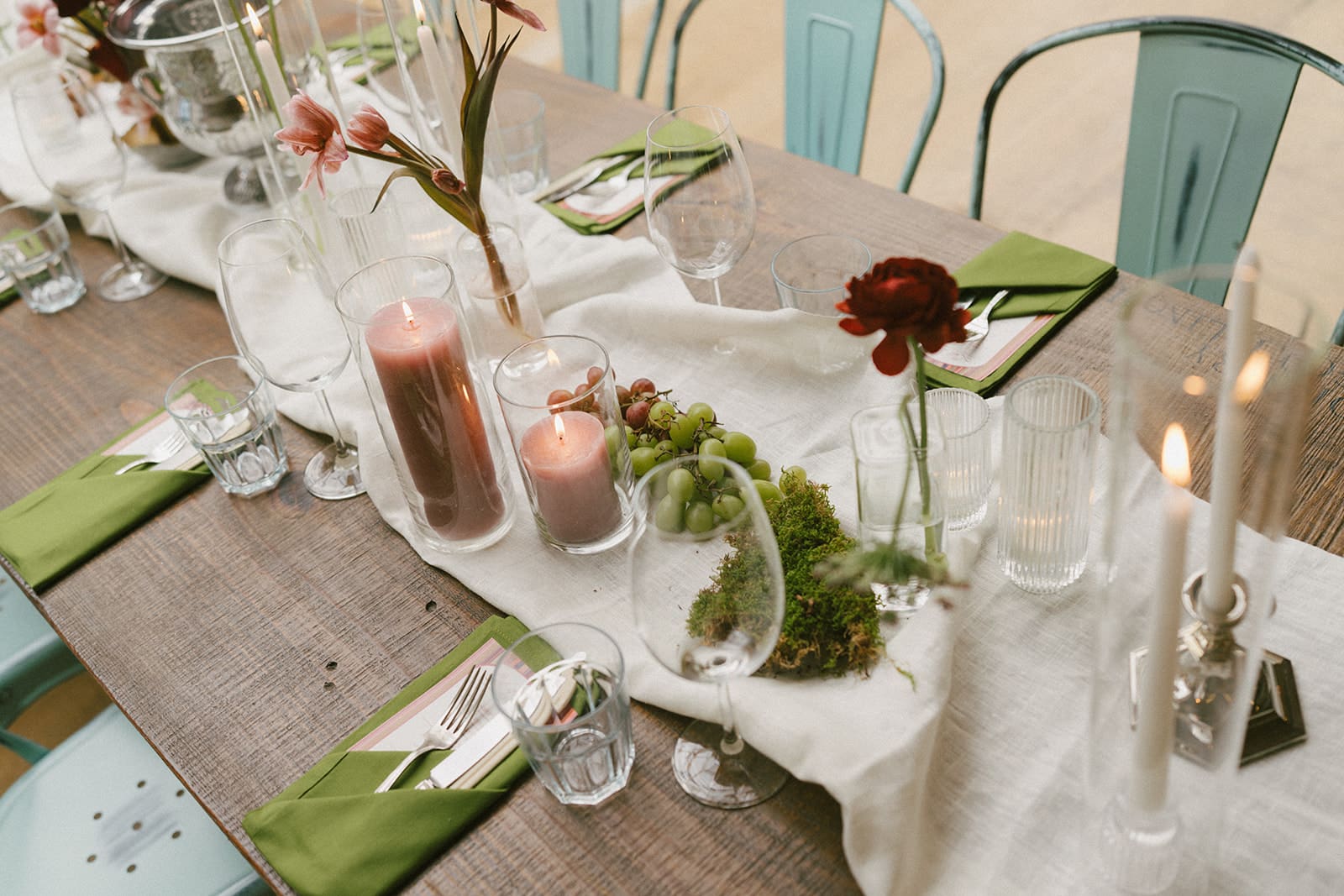 A wedding table setup from a funky wedding reception