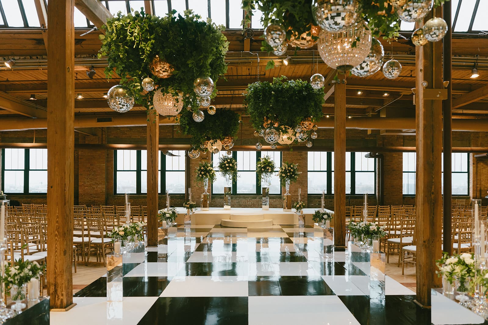 A dance floor at an indoor Chicago wedding
