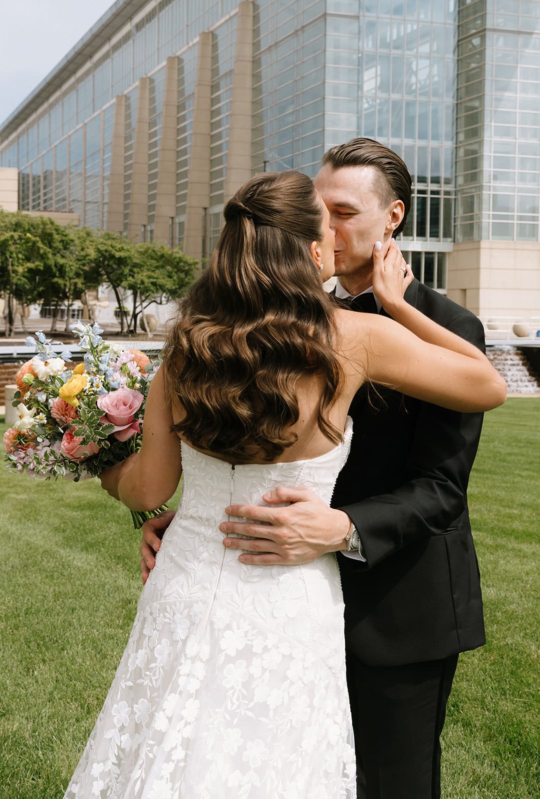 A bride and groom during their wedding first look