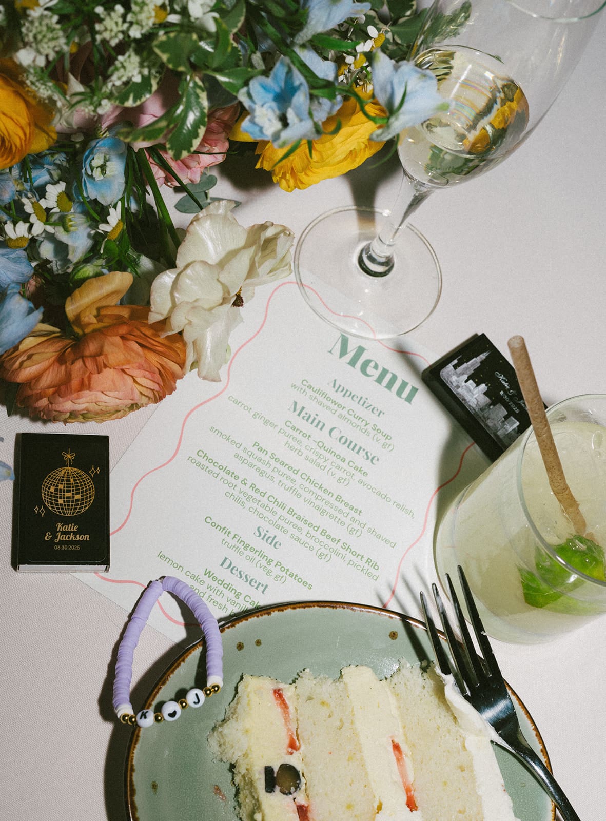 Details from a wedding reception lying on a wedding table