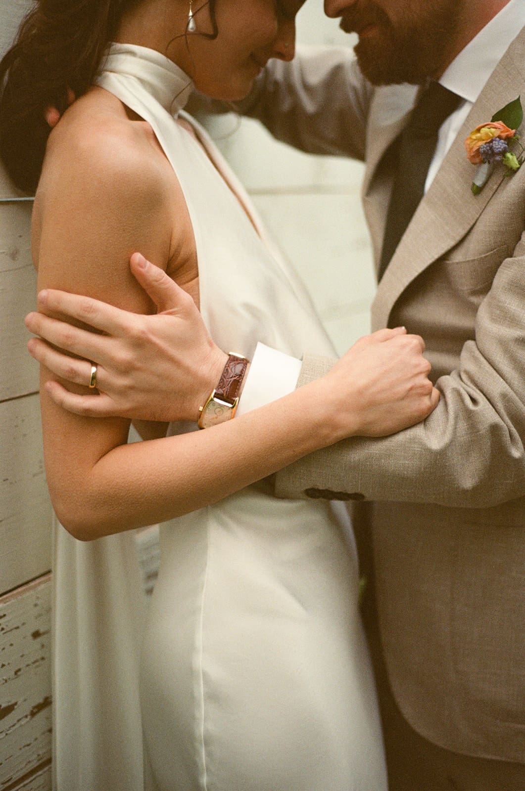 A bride and groom taking Chicago wedding photos