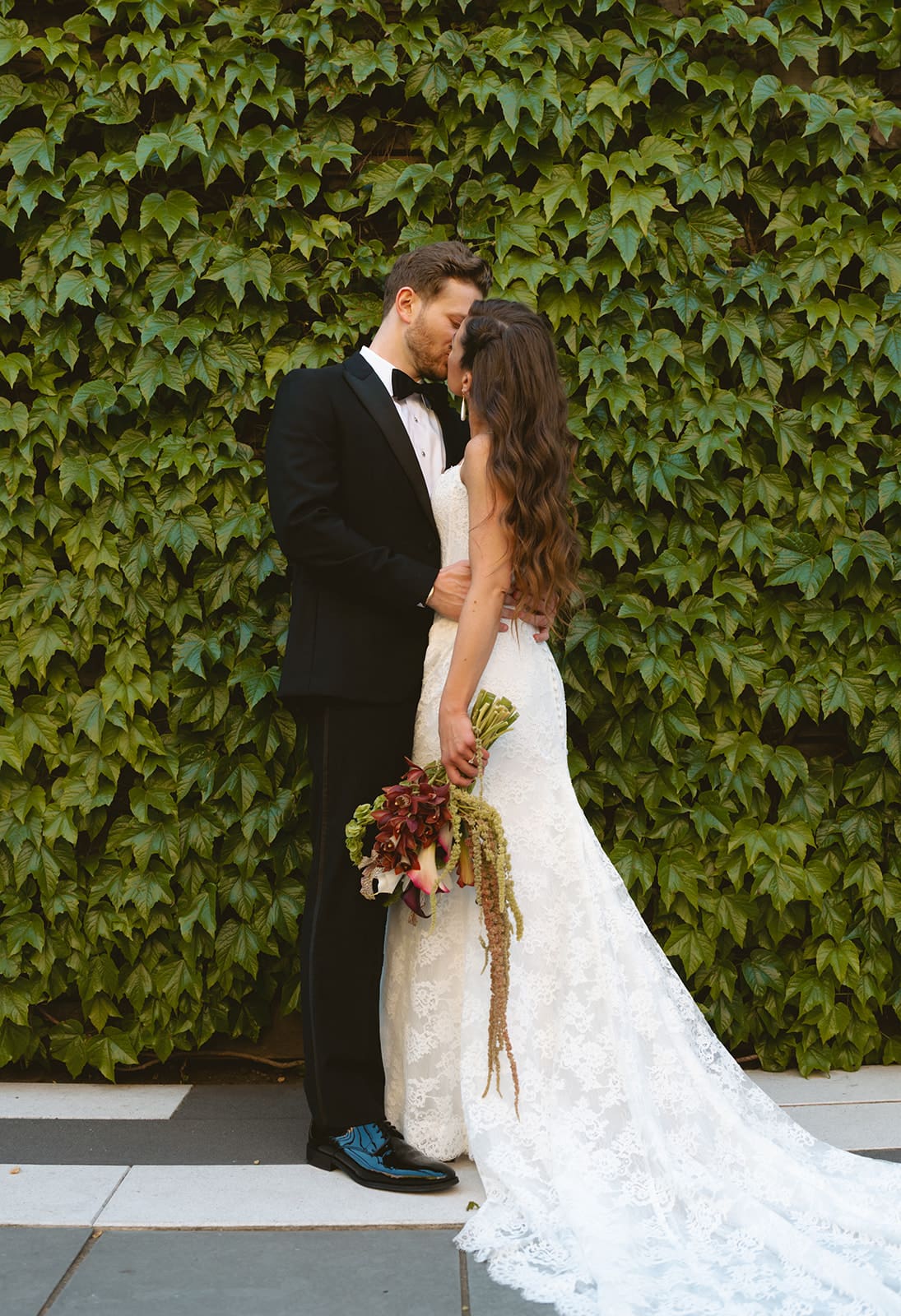 A bride and groom taking Chicago wedding photos