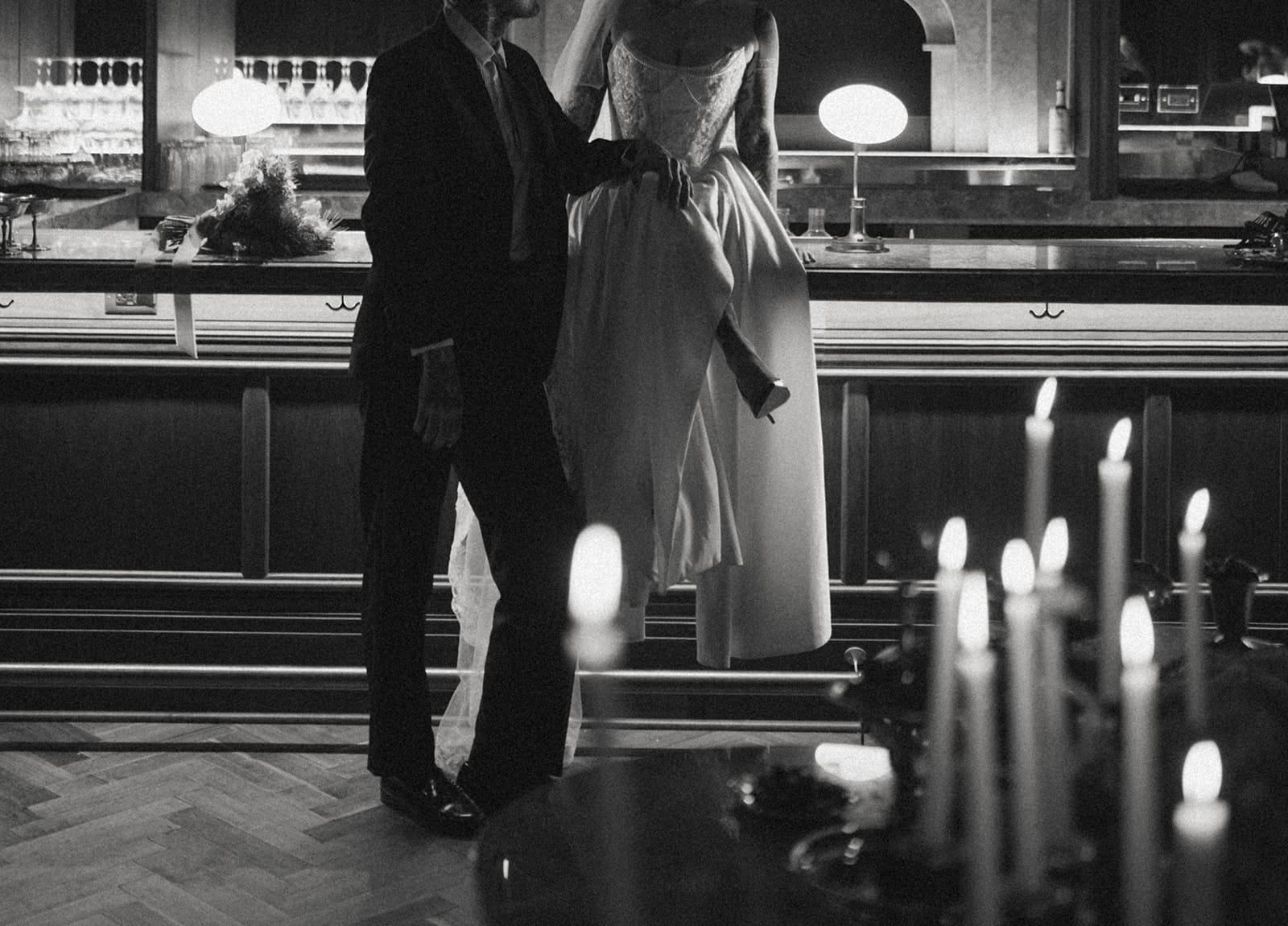 A bride and groom in an editorial Chicago wedding photo