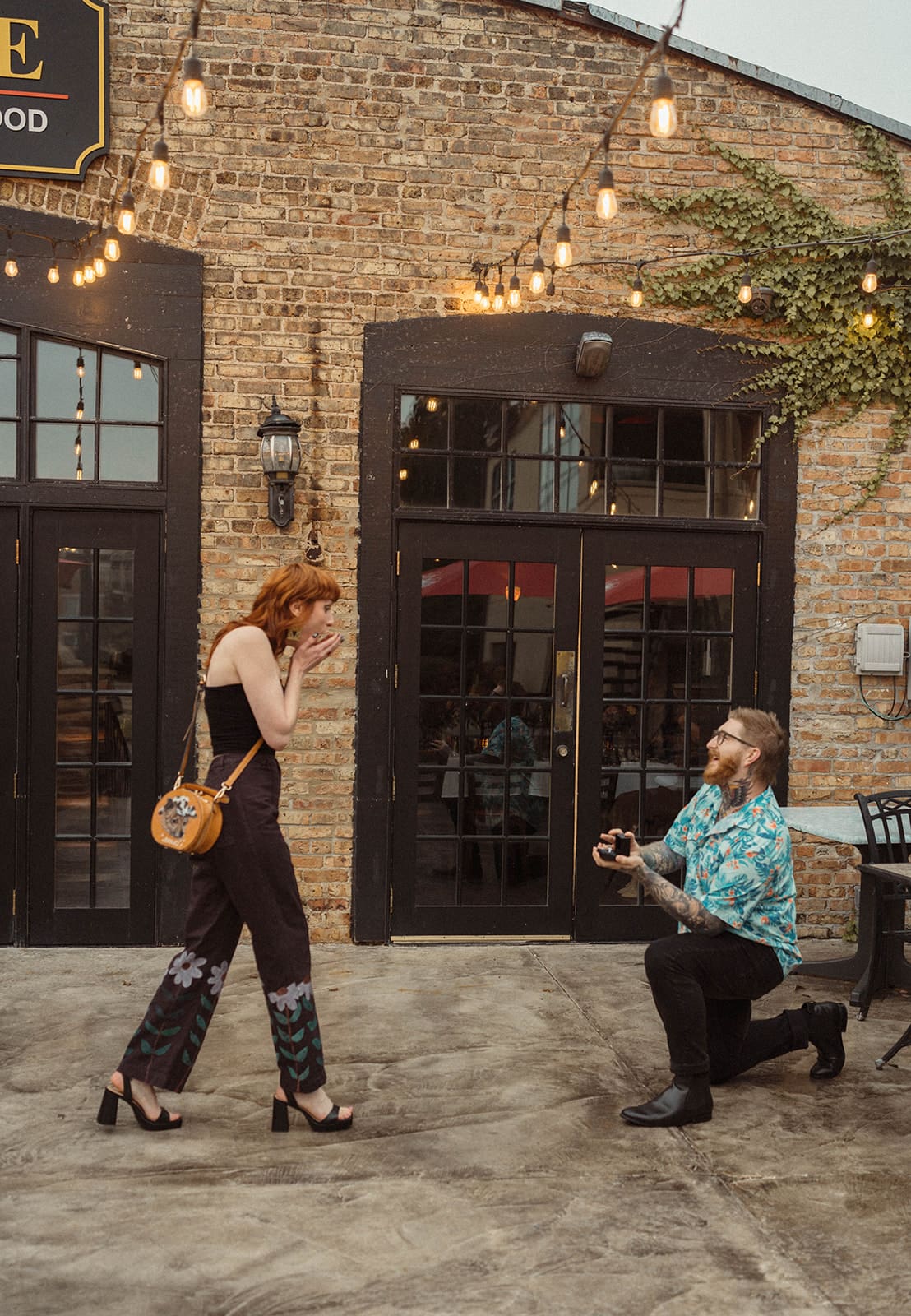 A woman walking up to her proposal, showing off proposal ideas in Chicago