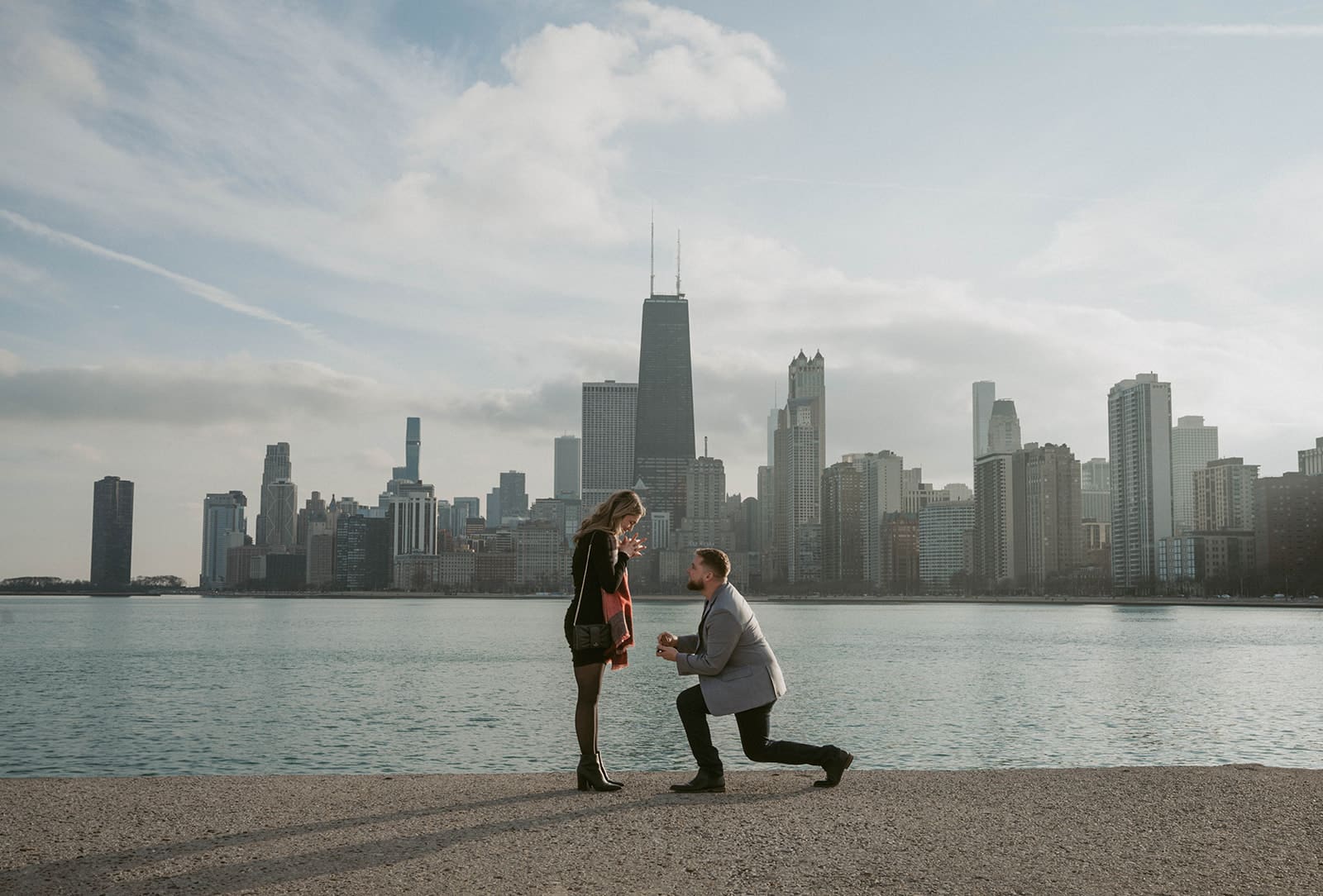 Proposal ideas in front of the Chicago skyline