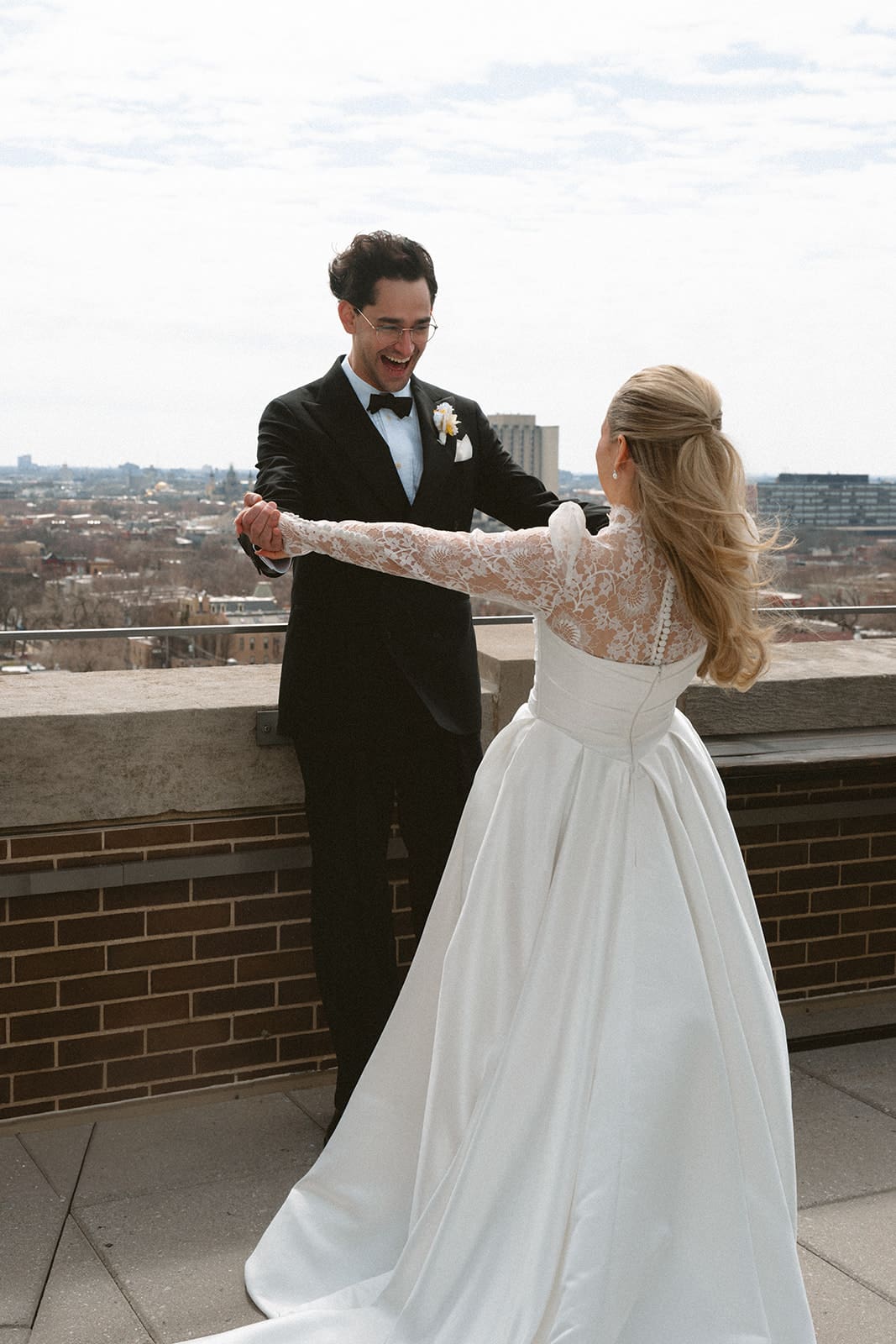 A bride and groom's first look captured through documentary style wedding photography
