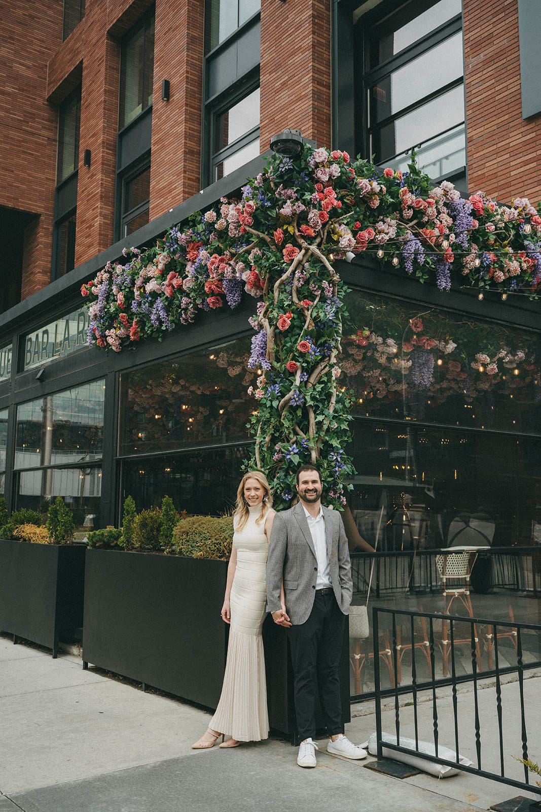 A couple taking Chicago engagement photos in the spring, showing when to take engagement photos