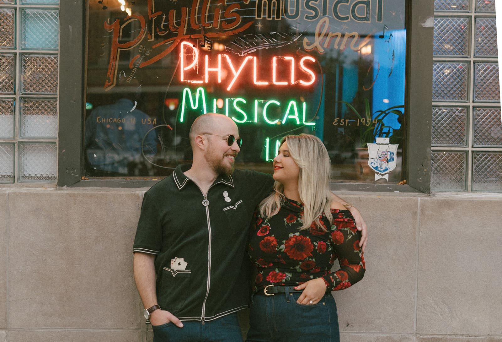 A couple taking engagement photos
