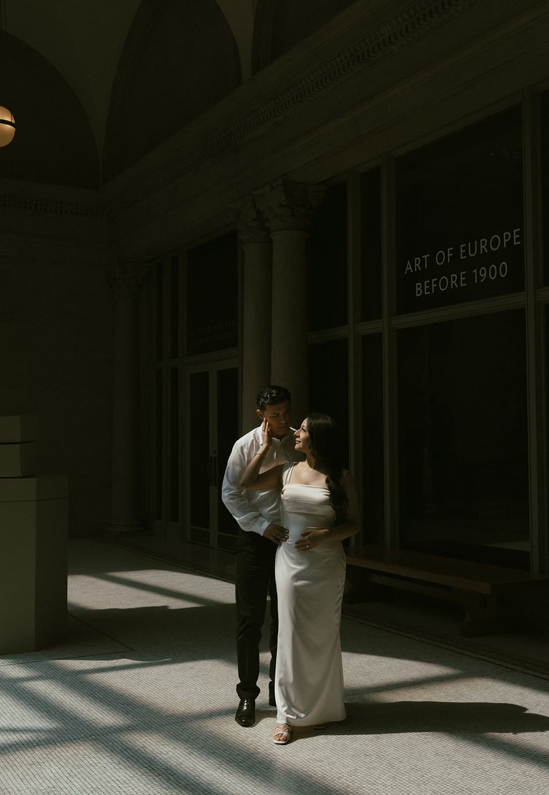 A couple posing for engagement photos