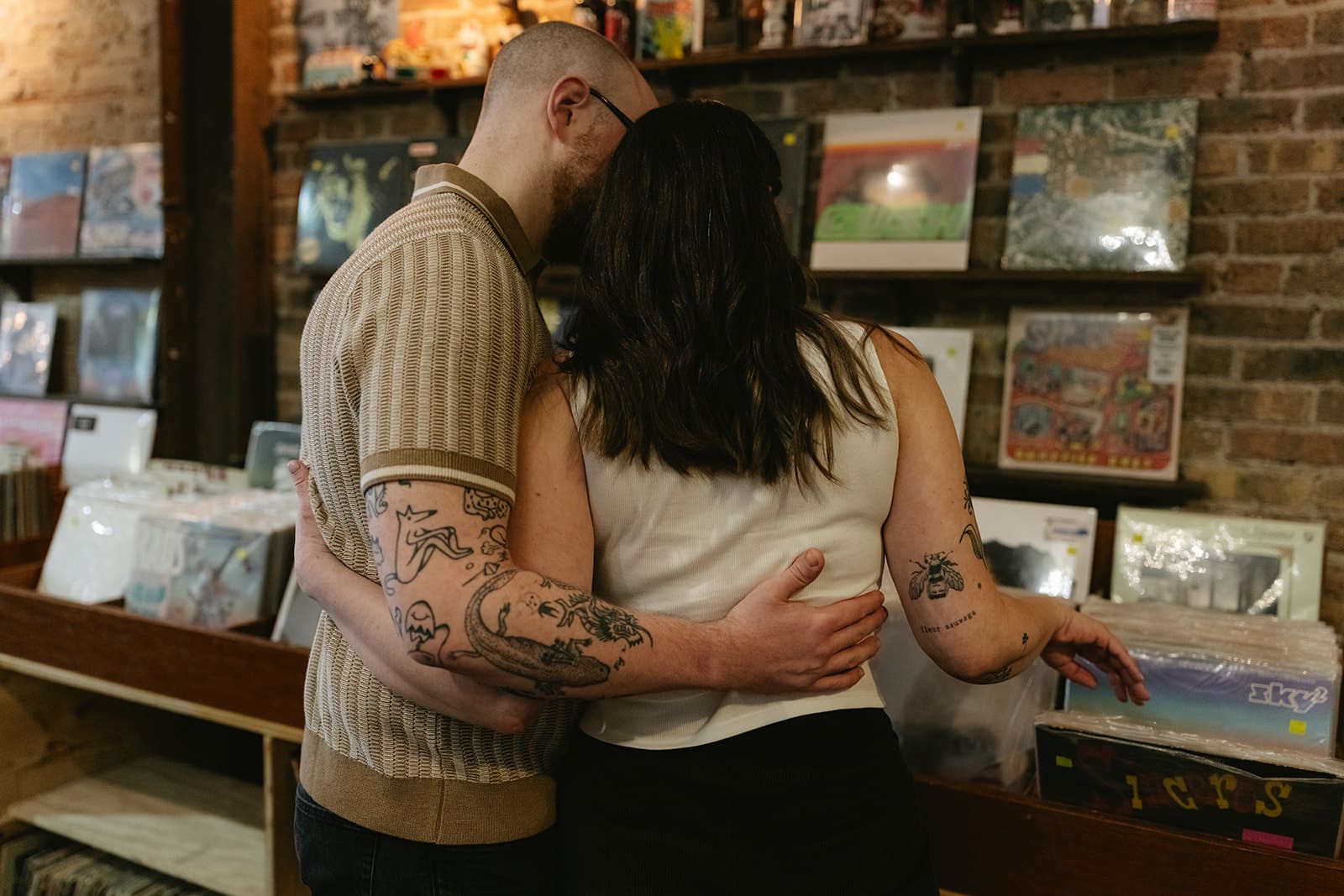 A couple browsing records together