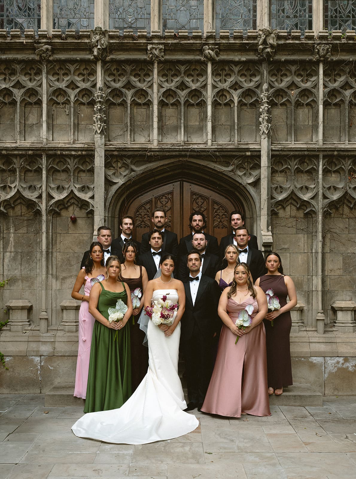 A wedding party taking photos