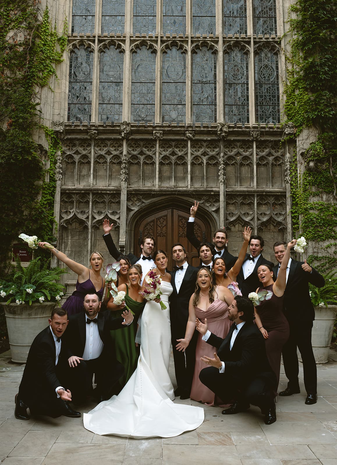 A wedding party taking photos