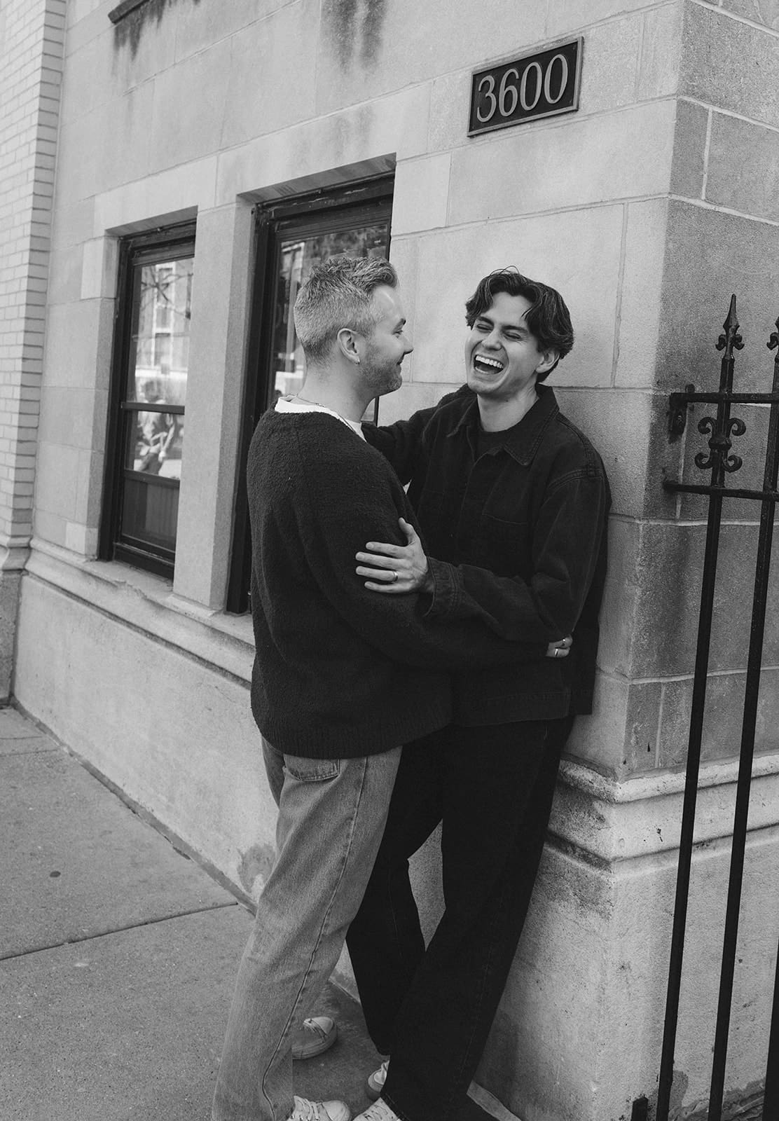 Black and white Lakeview Chicago engagement photos