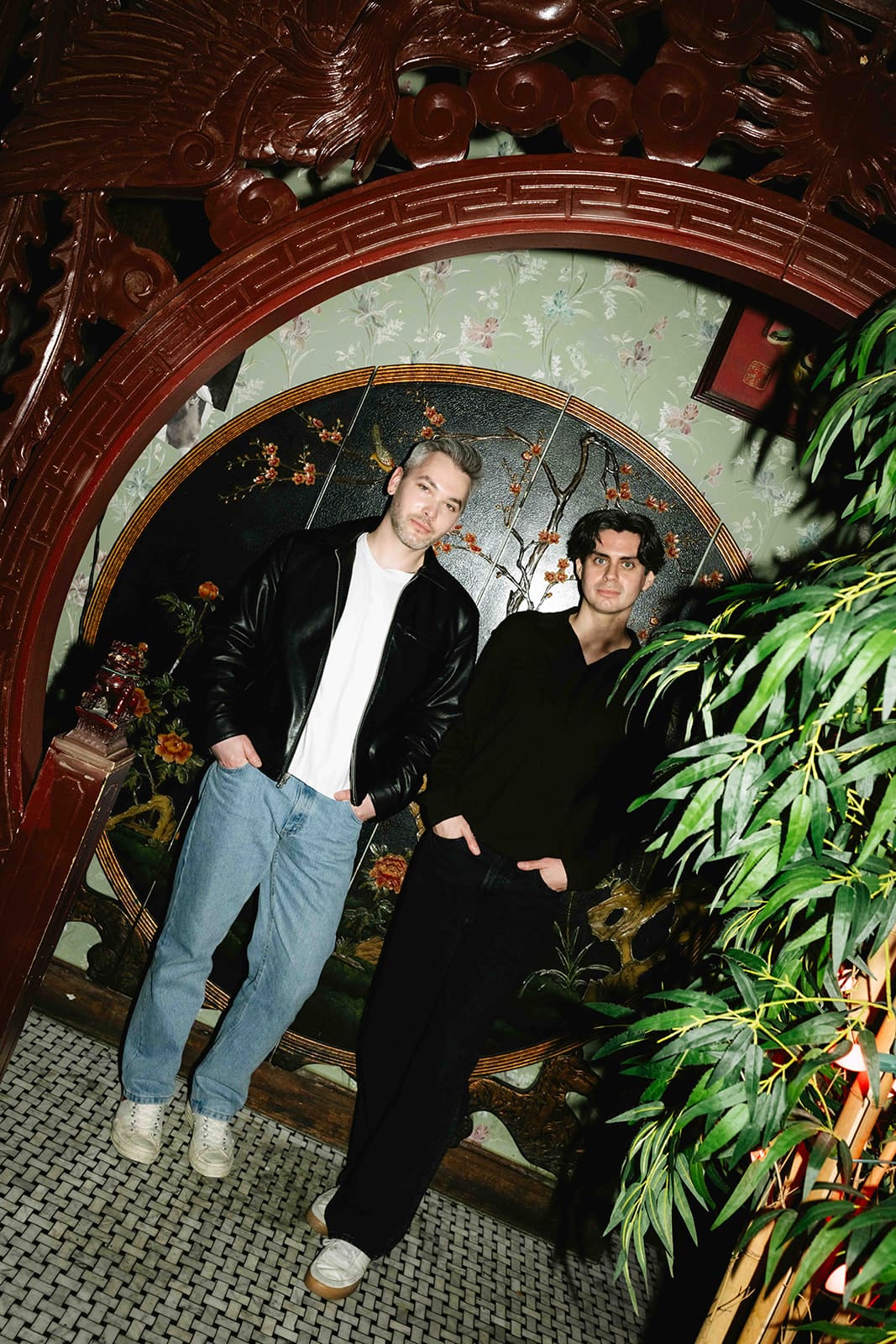A couple taking restaurant engagement photos